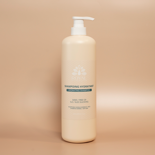 ROYAL Hydrating Shampoo 980 ml bottle photographed against a beige background.