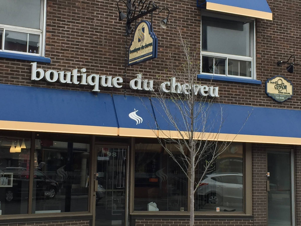 Exterior view of Boutique du Cheveu, an authorized retail location carrying ROYAL hair care products.