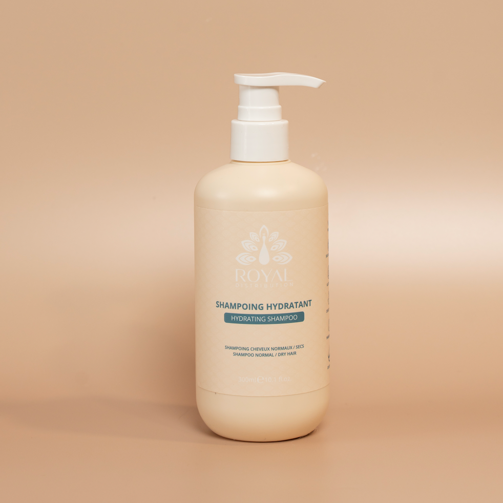 ROYAL Hydrating Shampoo 300 ml bottle photographed against a beige background.
