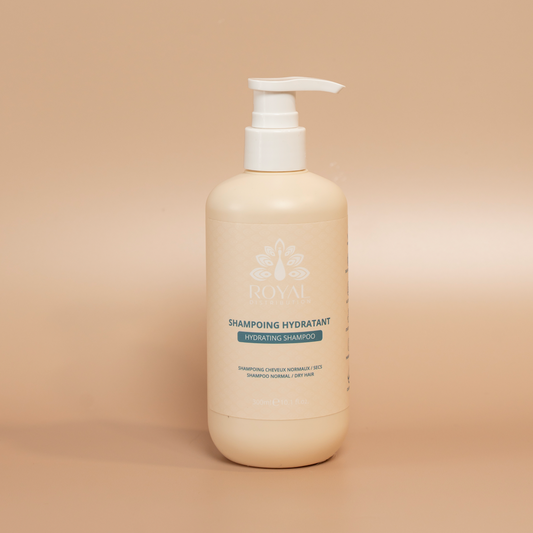 ROYAL Hydrating Shampoo 300 ml bottle photographed against a beige background.