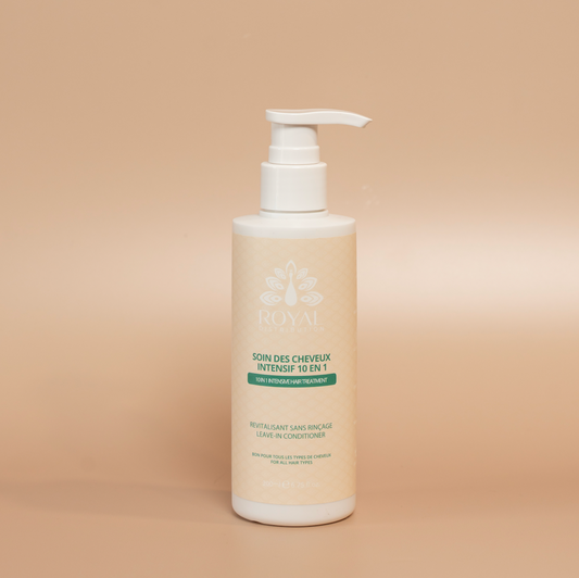 ROYAL Intensive 10-in-1 Hair Care bottle photographed against a beige background.