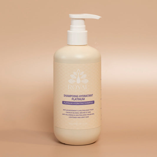 ROYAL Platinum Shampoo 300 ml bottle photographed against a beige background.